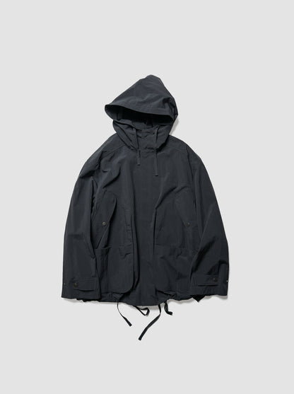 ANCELLM / WRINKLED NYLON OVER HOODIE -BLACK
