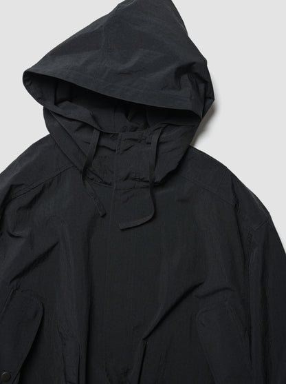 ANCELLM / WRINKLED NYLON OVER HOODIE -BLACK