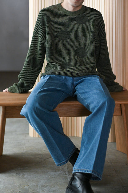 Cristaseya  / RIBBED POLKA DOTS WASHI PAPER SWEATER -Black with Sauge/ Black/Khaki polka dots