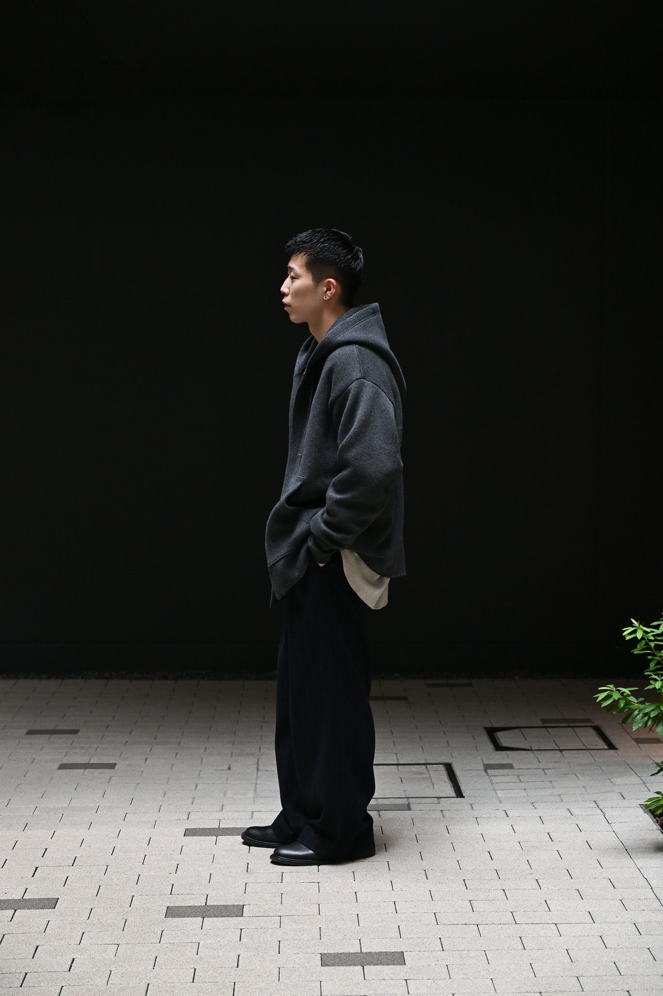 POSTELEGANT / Cotton Cashmere Knit Hoodie -CHARCOAL GREY