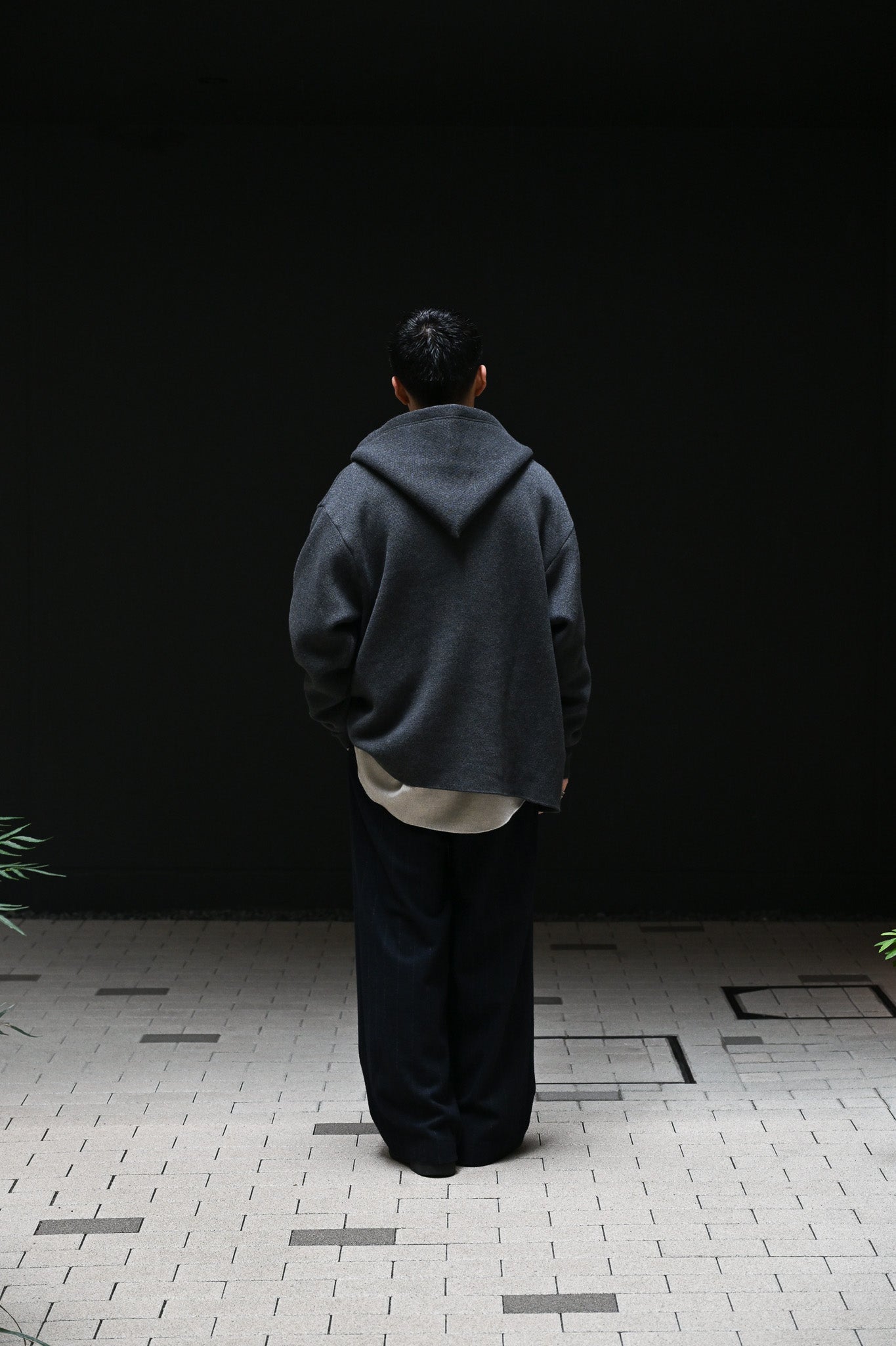 POSTELEGANT / Cotton Cashmere Knit Hoodie -CHARCOAL GREY