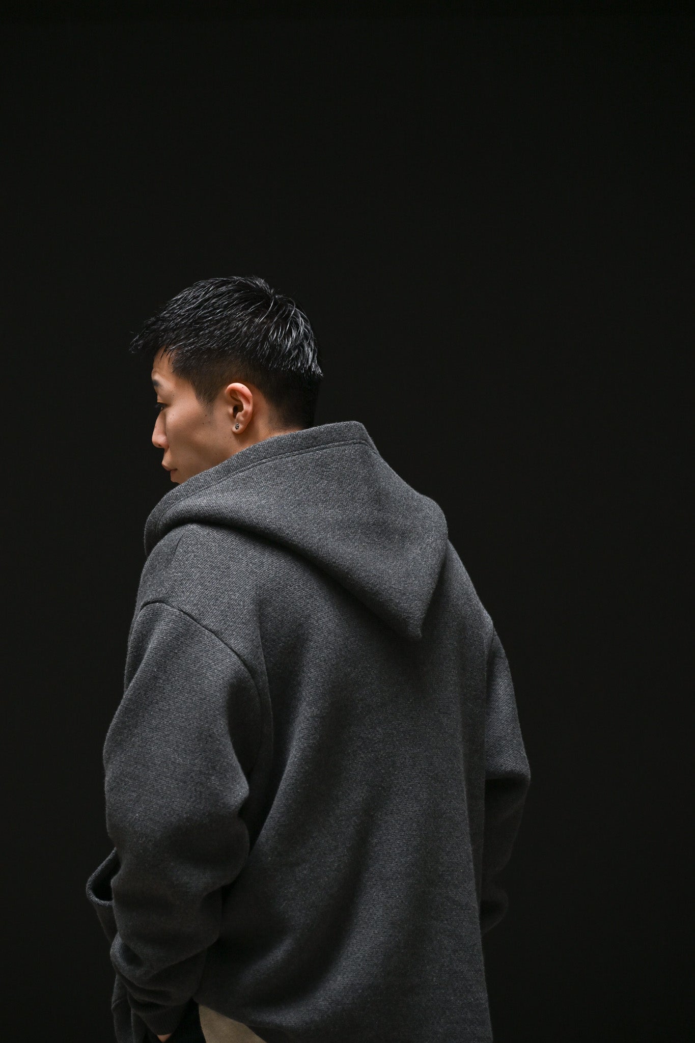 POSTELEGANT / Cotton Cashmere Knit Hoodie -CHARCOAL GREY