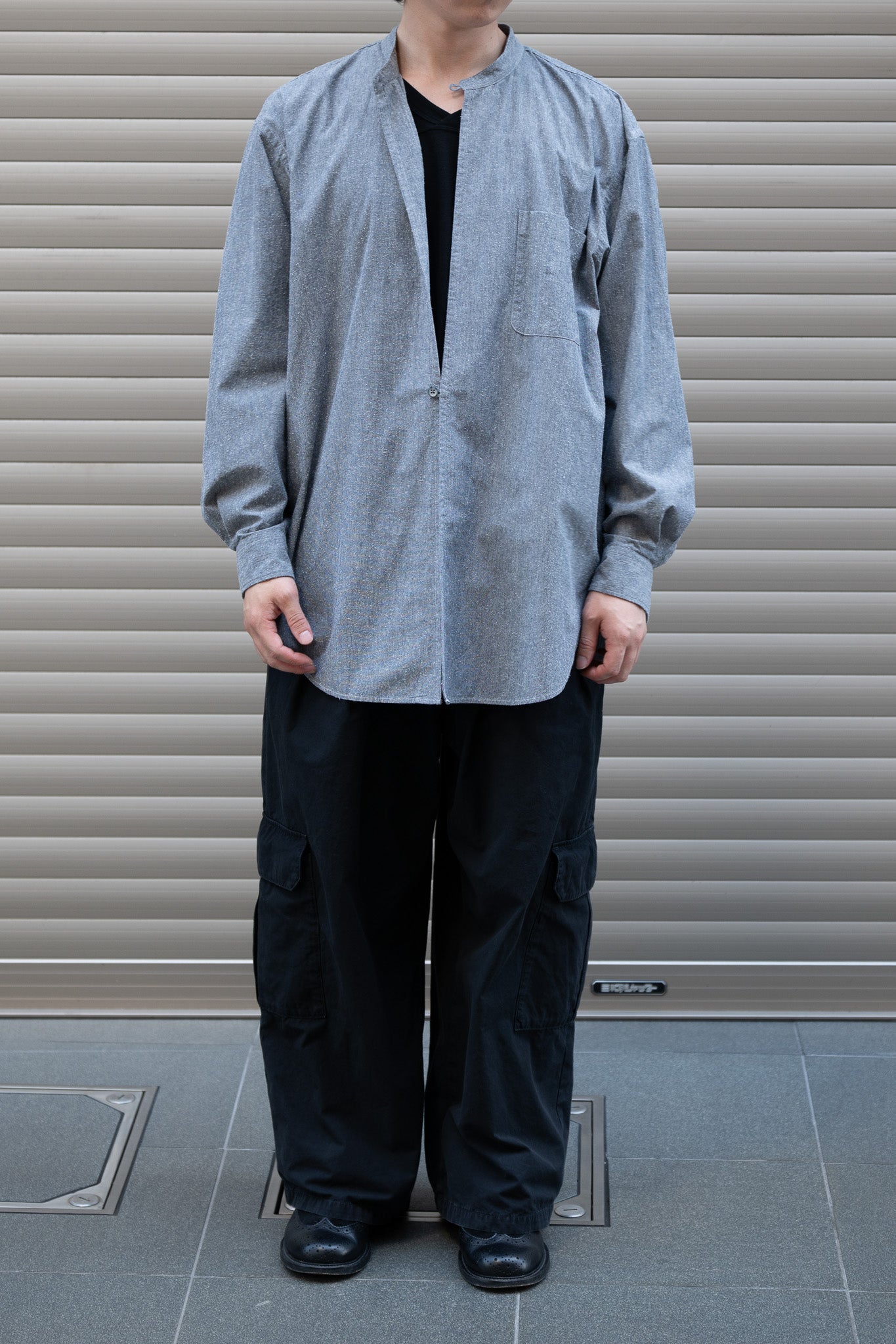 Marvine Pontiak shirt makers / Stand collar 2 Button SH -NEP GRAY