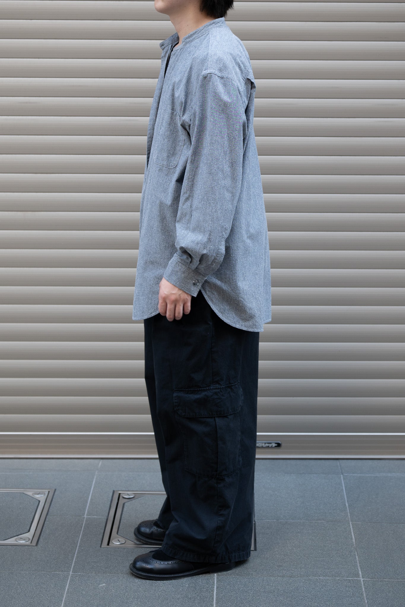 Marvine Pontiak shirt makers / Stand collar 2 Button SH -NEP GRAY