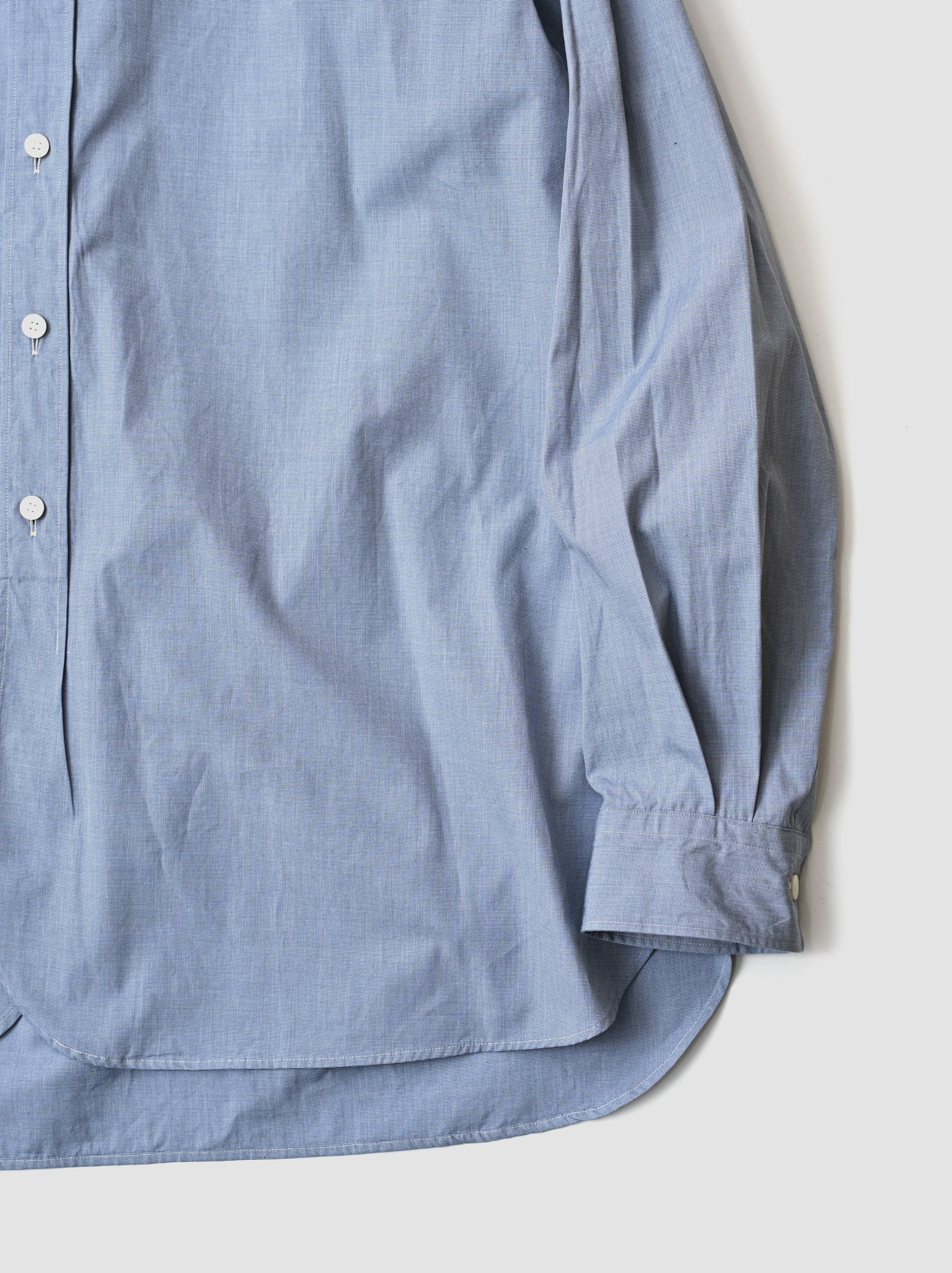 KAPTAIN SUNSHINE / Hakeme Chambray Stand Collar Shirt -BLUE – and