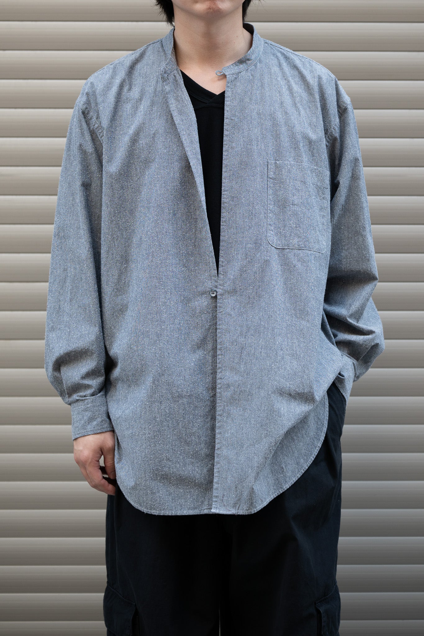Marvine Pontiak shirt makers / Stand collar 2 Button SH -NEP GRAY