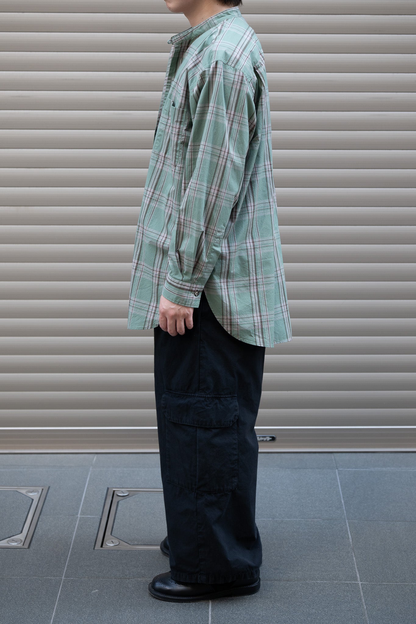 Marvine Pontiak shirt makers / Stand Collar 2 Button SH -GREEN TARTAN