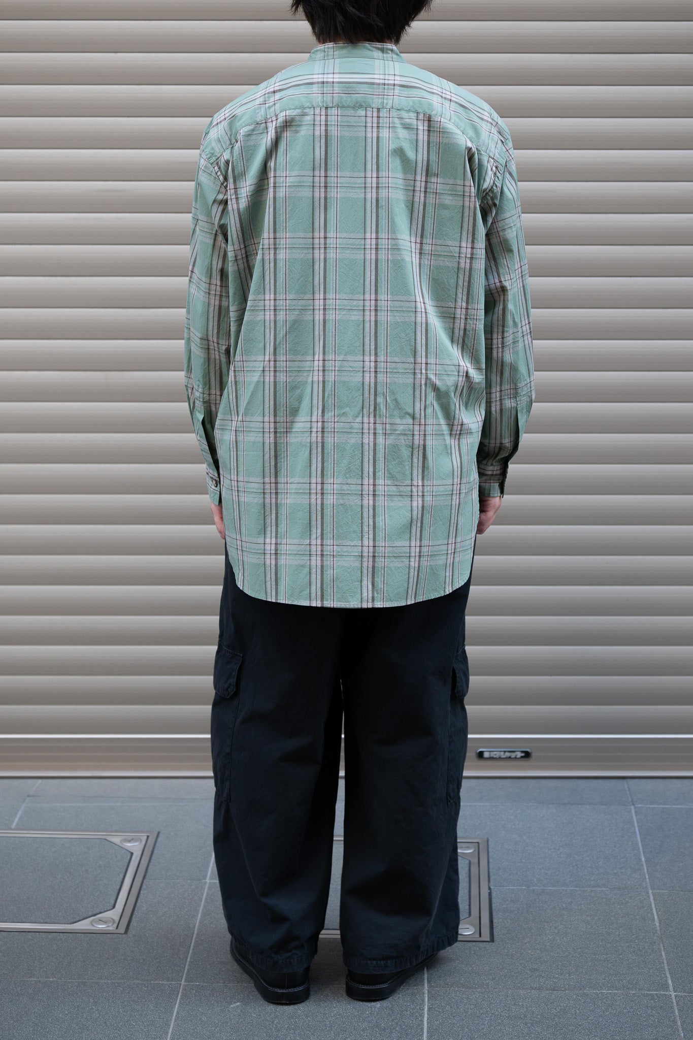 Marvine Pontiak shirt makers / Stand Collar 2 Button SH -GREEN TARTAN