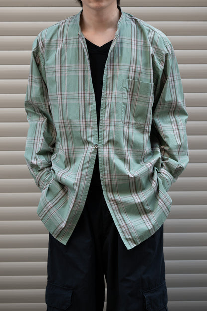 Marvine Pontiak shirt makers / Stand Collar 2 Button SH -GREEN TARTAN