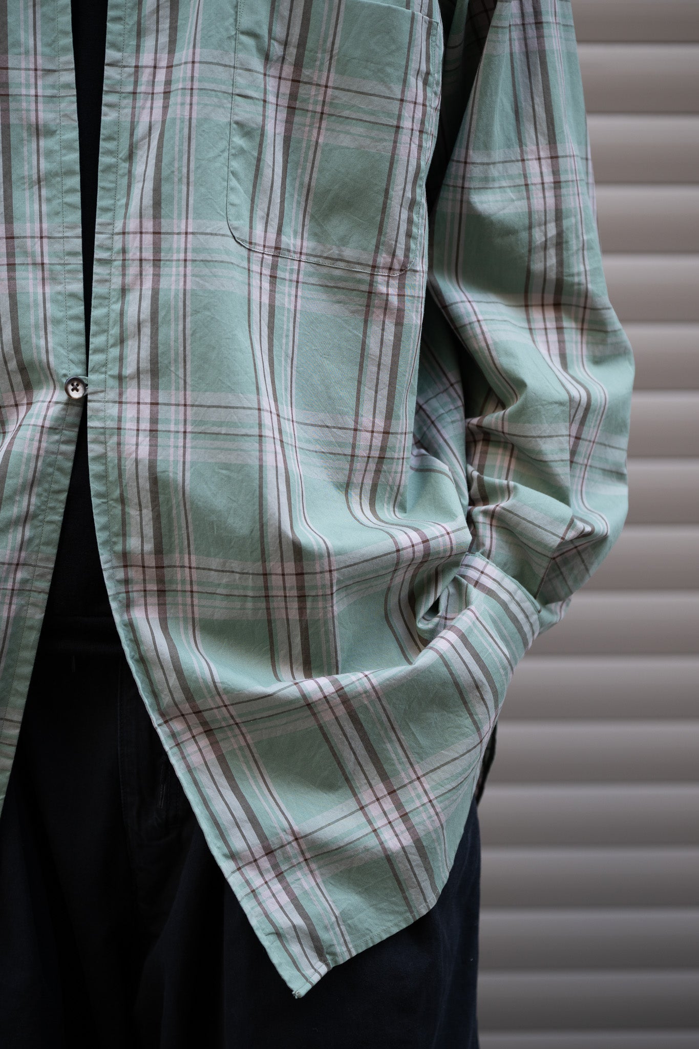 Marvine Pontiak shirt makers / Stand Collar 2 Button SH -GREEN TARTAN