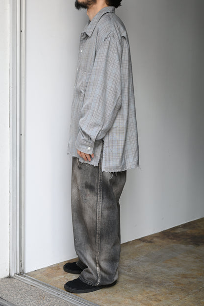 ANCELLM / AGING RAYON CHECK SHIRT -BLUE