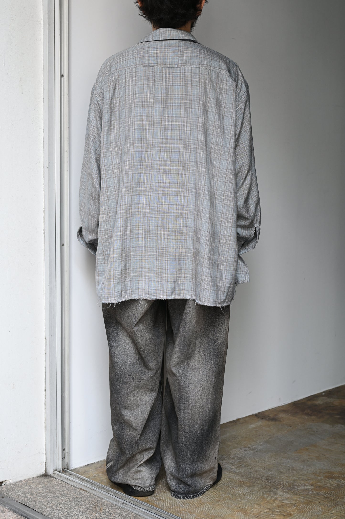 ANCELLM / AGING RAYON CHECK SHIRT -BLUE