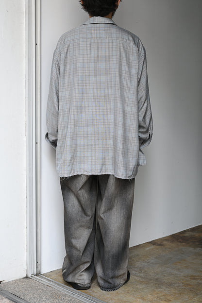 ANCELLM / AGING RAYON CHECK SHIRT -BLUE