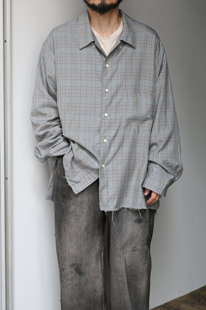 ANCELLM / AGING RAYON CHECK SHIRT -BLUE