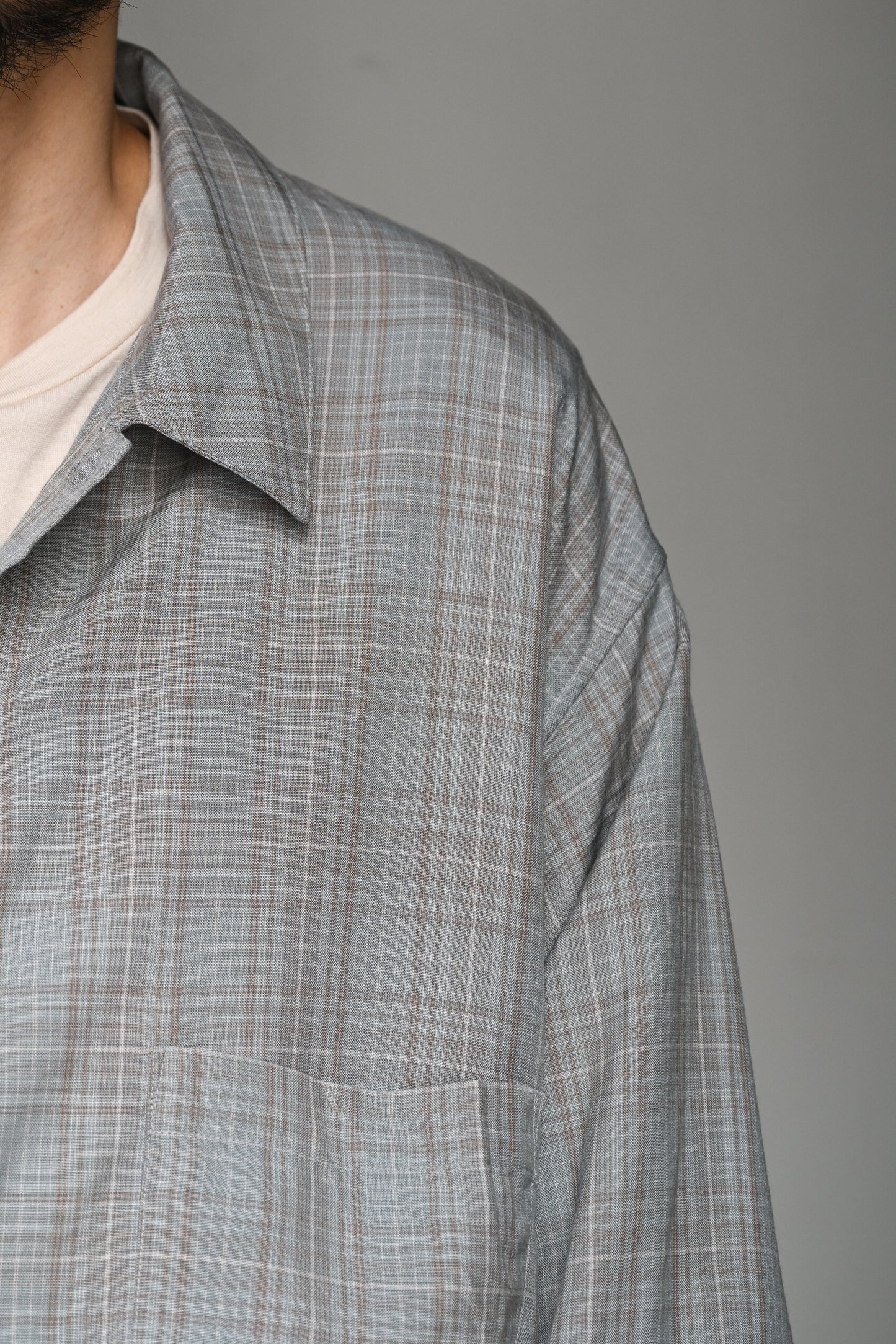 ANCELLM / AGING RAYON CHECK SHIRT -BLUE