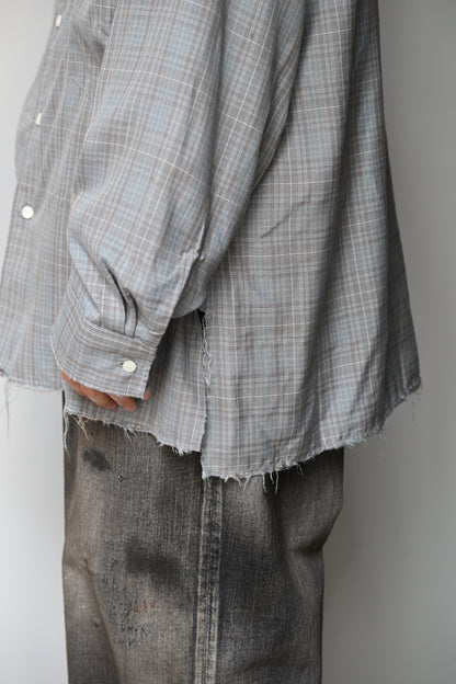 ANCELLM / AGING RAYON CHECK SHIRT -BLUE