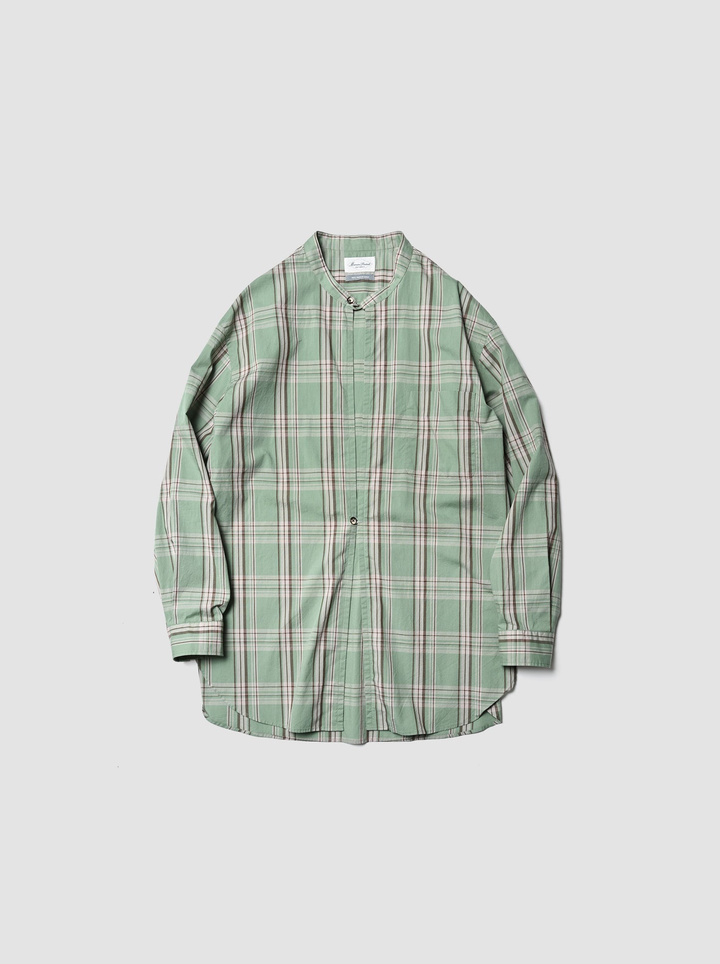 Marvine Pontiak shirt makers / Stand Collar 2 Button SH -GREEN TARTAN
