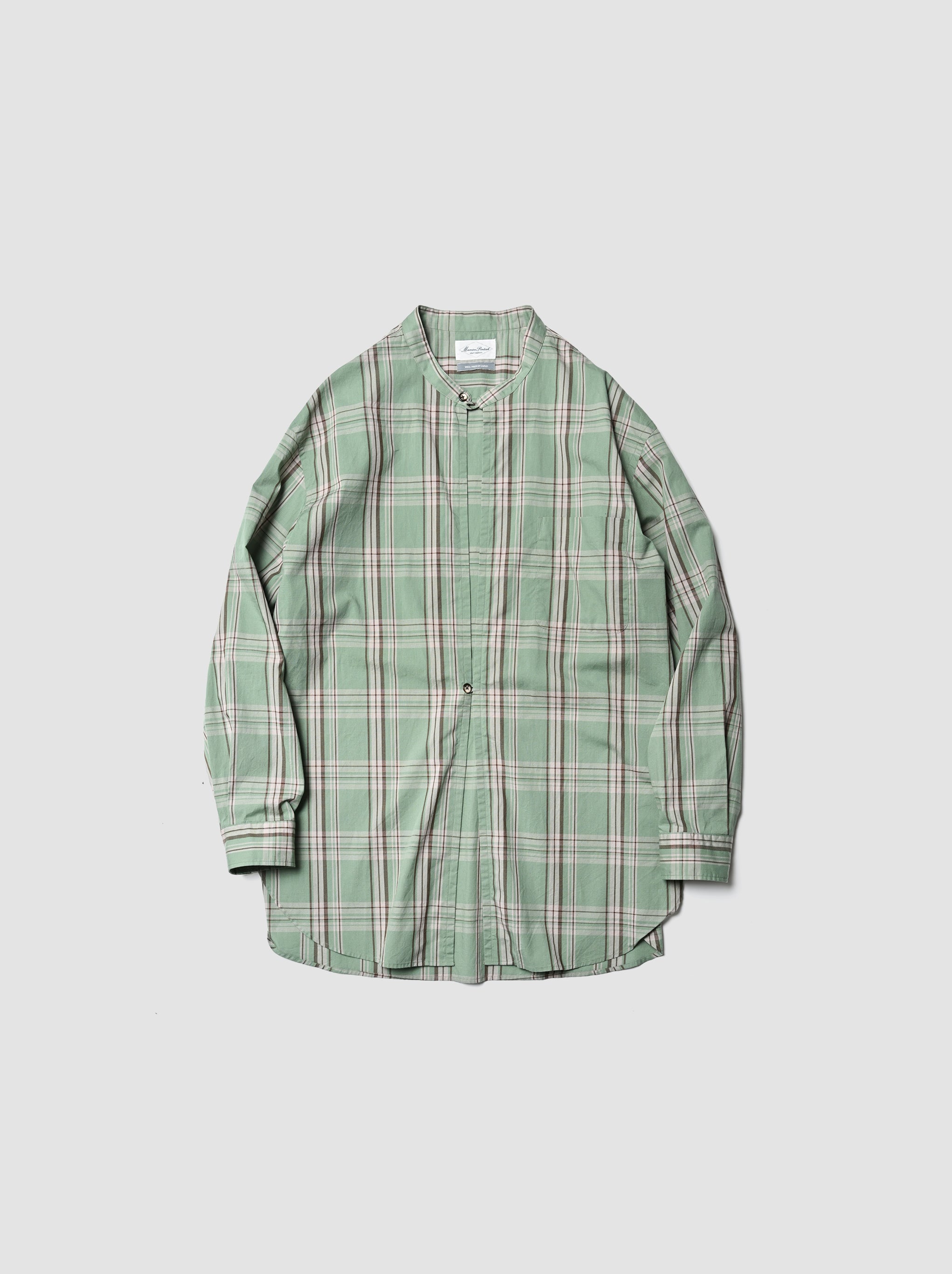 Marvine Pontiak shirt makers / Stand Collar 2 Button SH -GREEN TARTAN