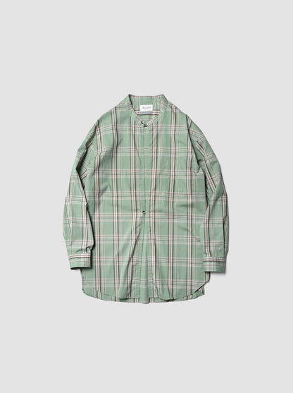 Marvine Pontiak shirt makers / Stand Collar 2 Button SH -GREEN TARTAN