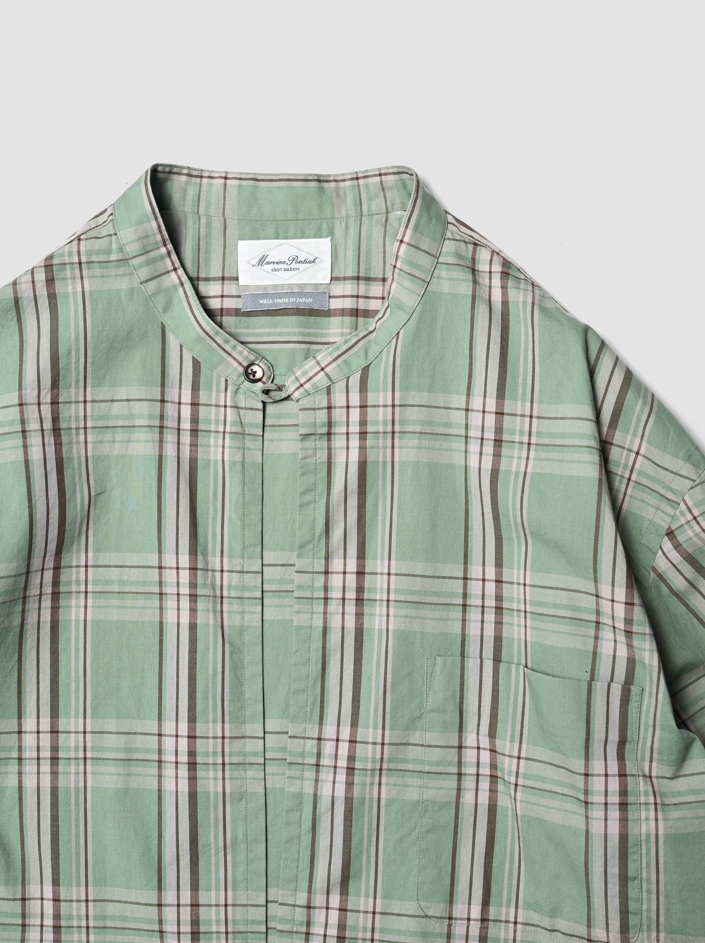 Marvine Pontiak shirt makers / Stand Collar 2 Button SH -GREEN TARTAN