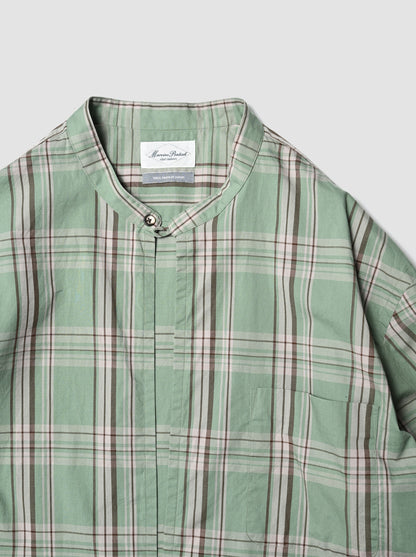 Marvine Pontiak shirt makers / Stand Collar 2 Button SH -GREEN TARTAN