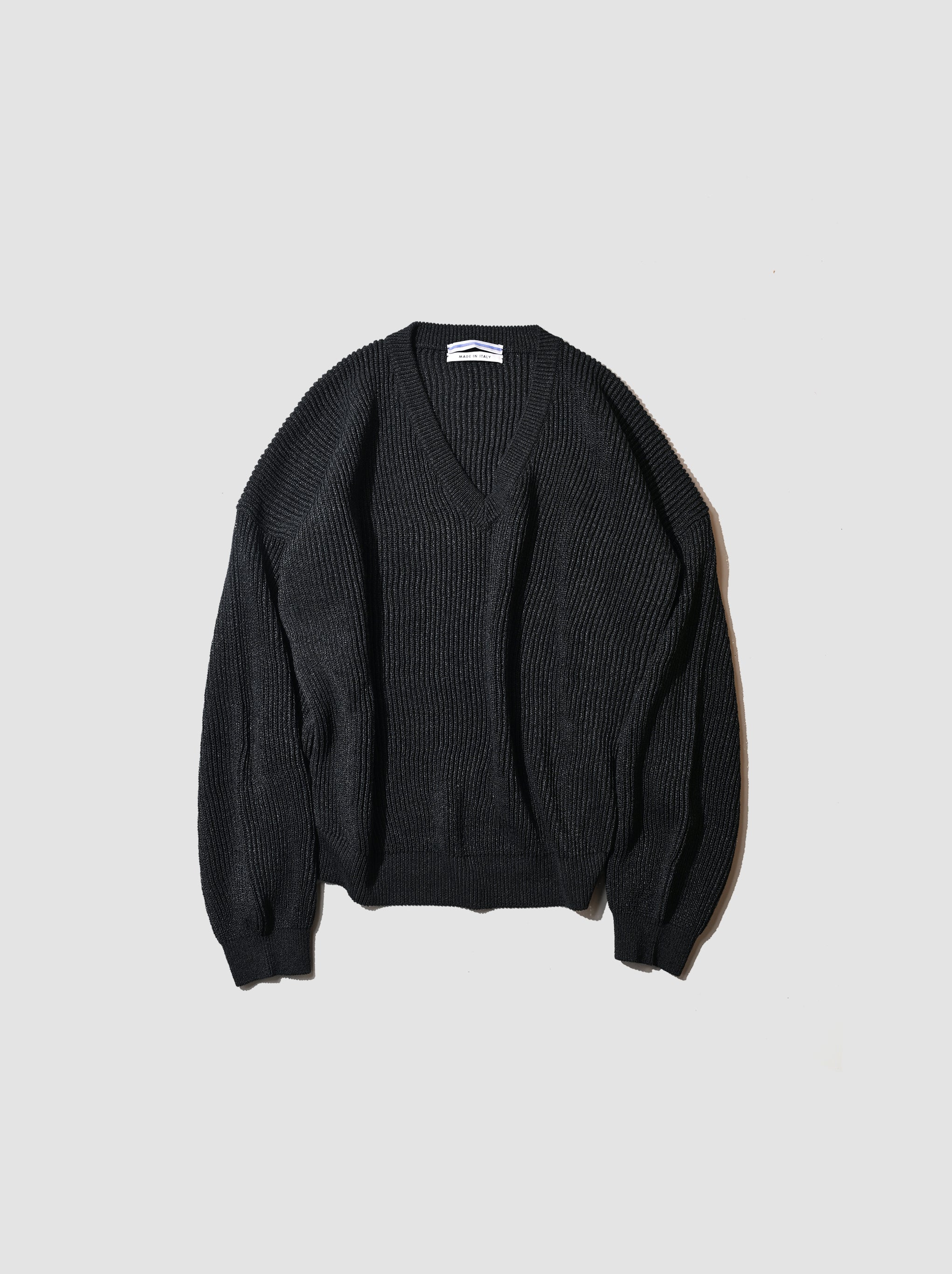 ニット/セーター Cristaseya V Neck Flannel Sweater BLACK CRISTA SEYA / クリスタ セヤ】RIBBED V NECK DROPSHOULDER SW（ニット