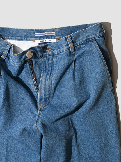 Cristaseya / BLEACHED DENIM PLEATED TROUSERS -Bleached denim