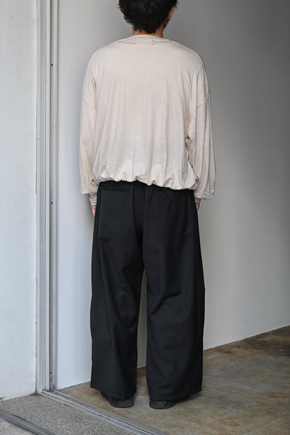 ANCELLM / BELTED WOOL SLACKS -BLACK