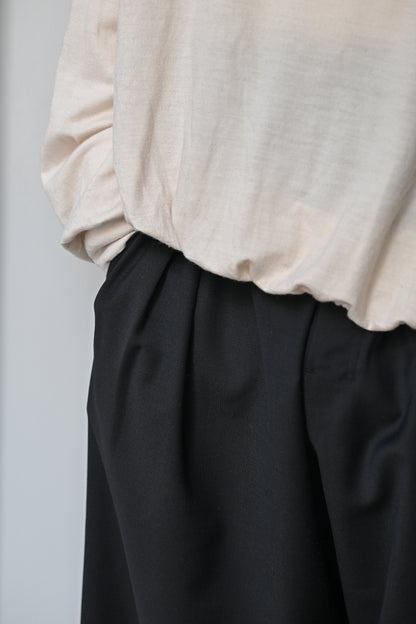ANCELLM / BELTED WOOL SLACKS -BLACK