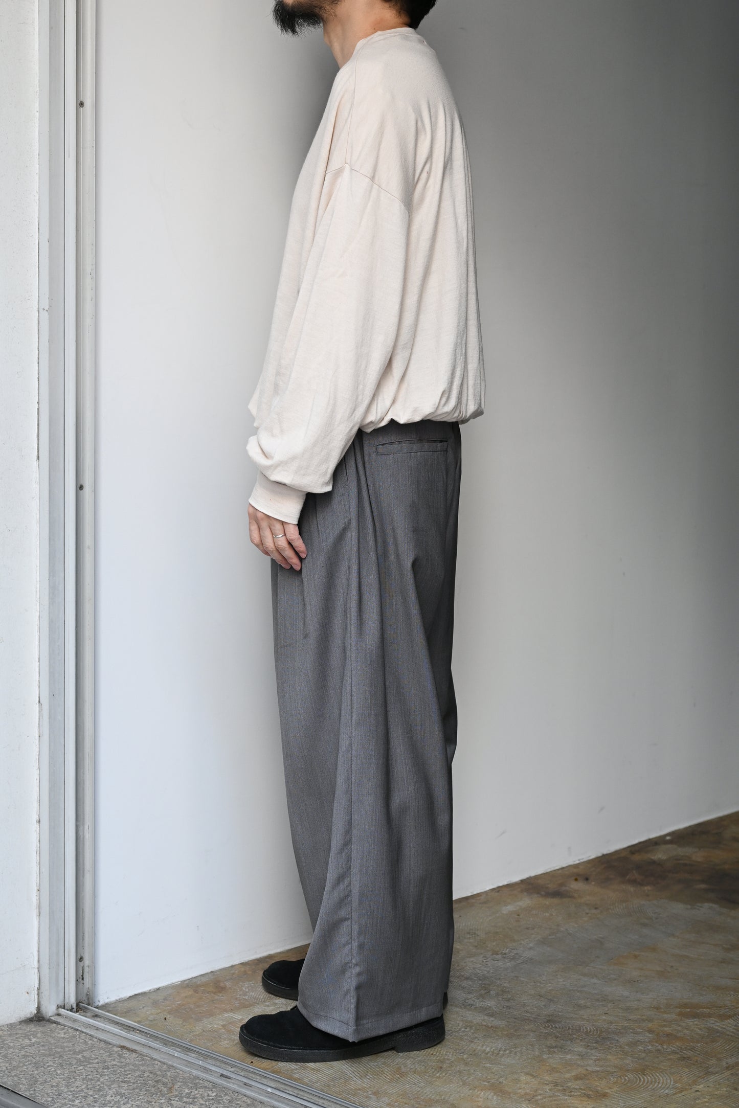 ANCELLM / BELTED WOOL SLACKS -GRAY
