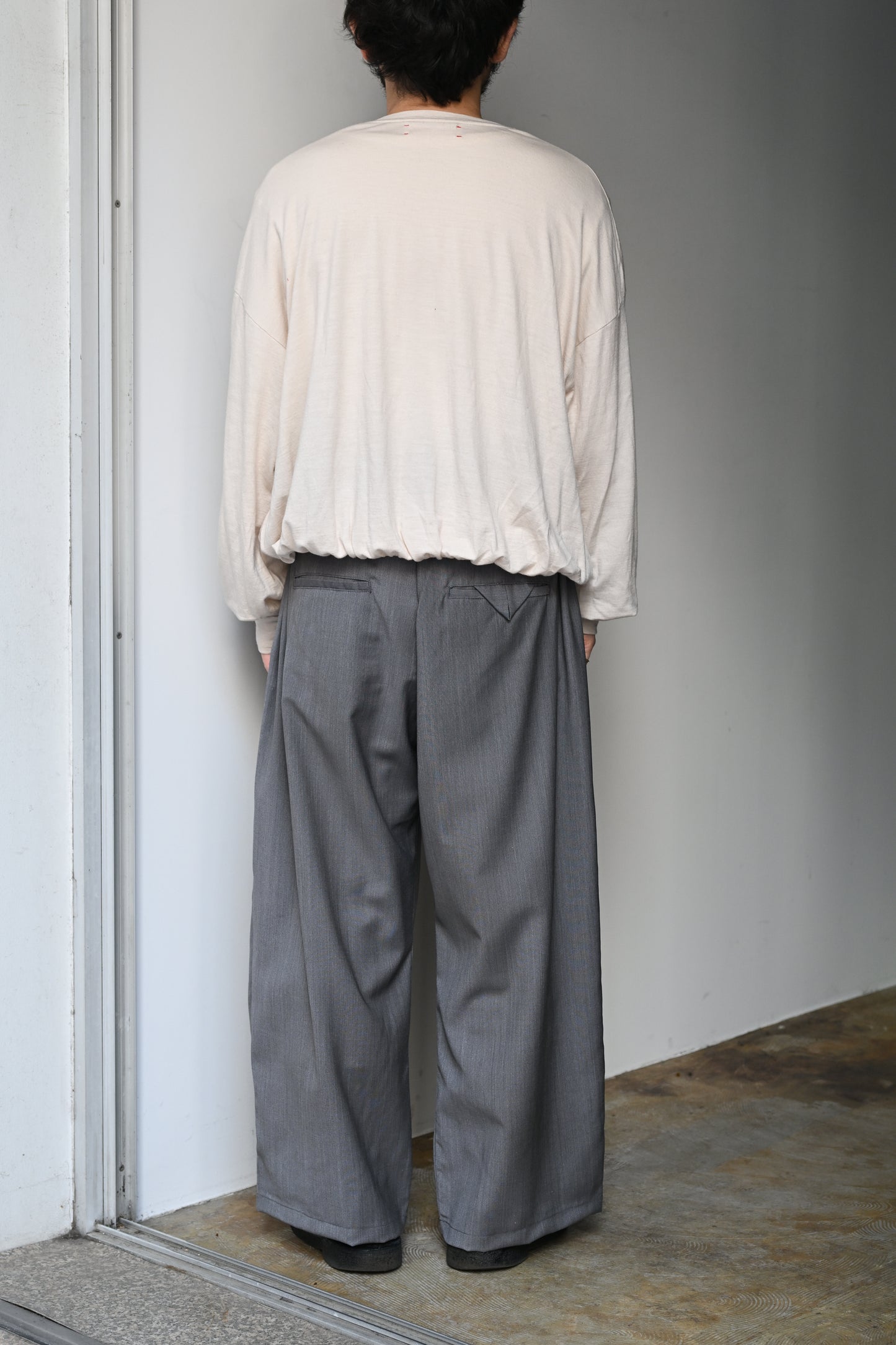 ANCELLM / BELTED WOOL SLACKS -GRAY