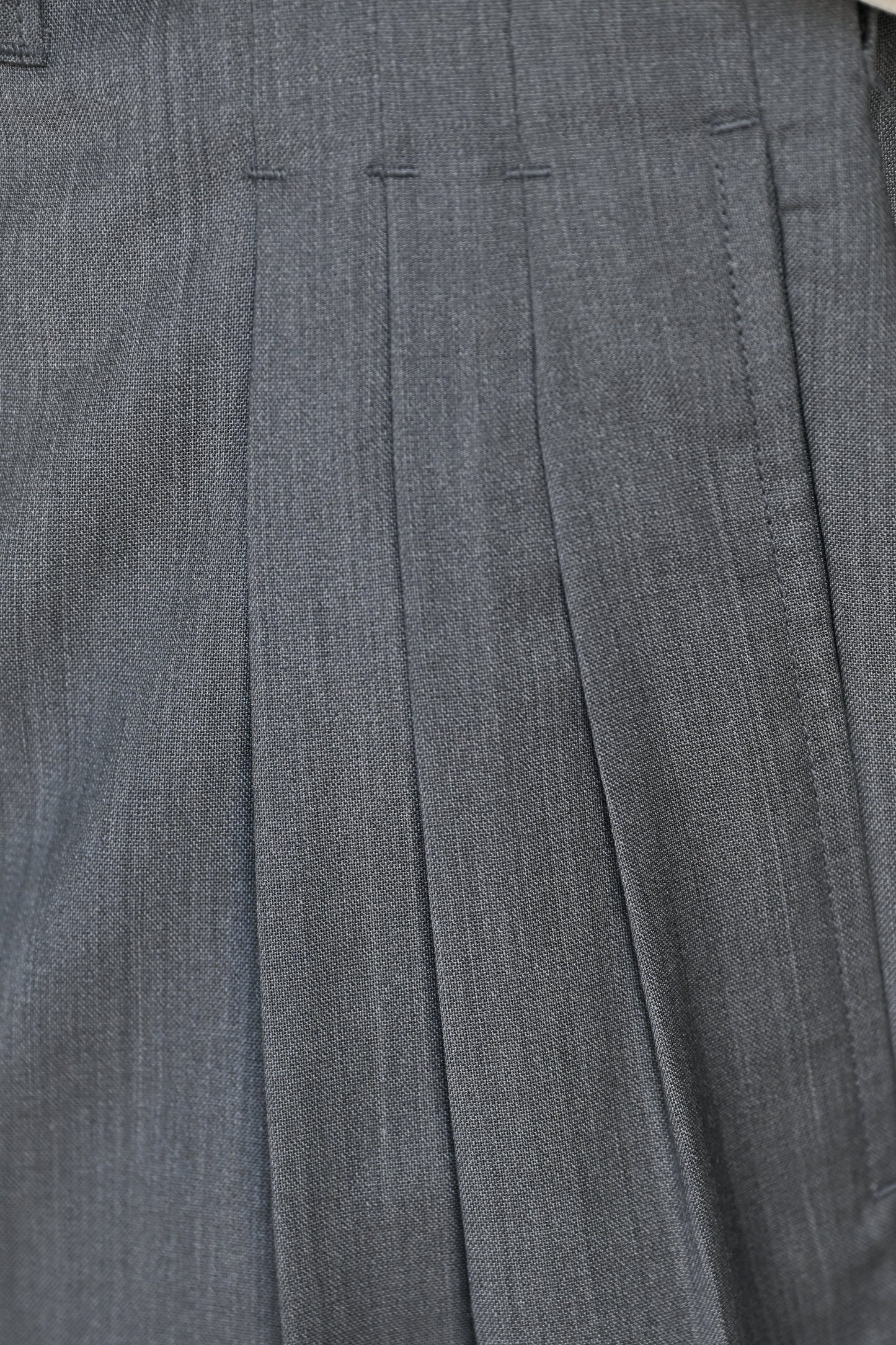 ANCELLM / BELTED WOOL SLACKS -GRAY