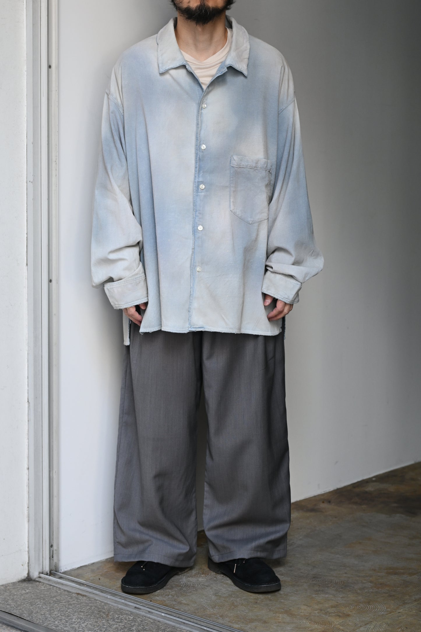 ANCELLM / BELTED WOOL SLACKS -GRAY