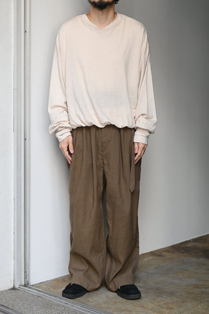 ANCELLM / LINEN POPLIN BELT-LESS SLACKS -BROWN