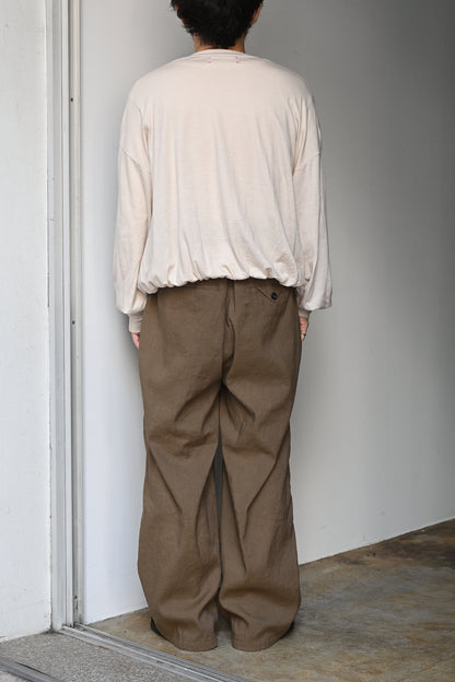 ANCELLM / LINEN POPLIN BELT-LESS SLACKS -BROWN