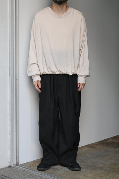 ANCELLM / LINEN POPLIN BELT-LESS SLACKS -BLACK