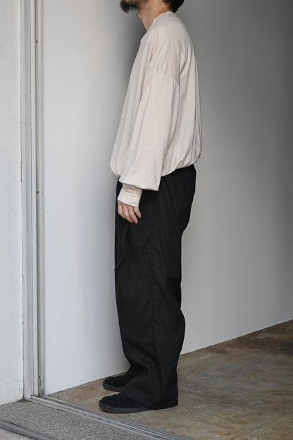ANCELLM / LINEN POPLIN BELT-LESS SLACKS -BLACK