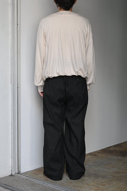 ANCELLM / LINEN POPLIN BELT-LESS SLACKS -BLACK