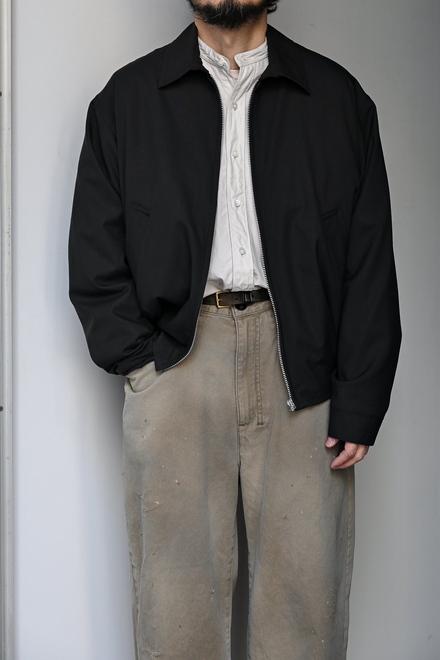 KAPTAIN SUNSHINE /  Wool Poplin Zip Blouson  -INK BLACK
