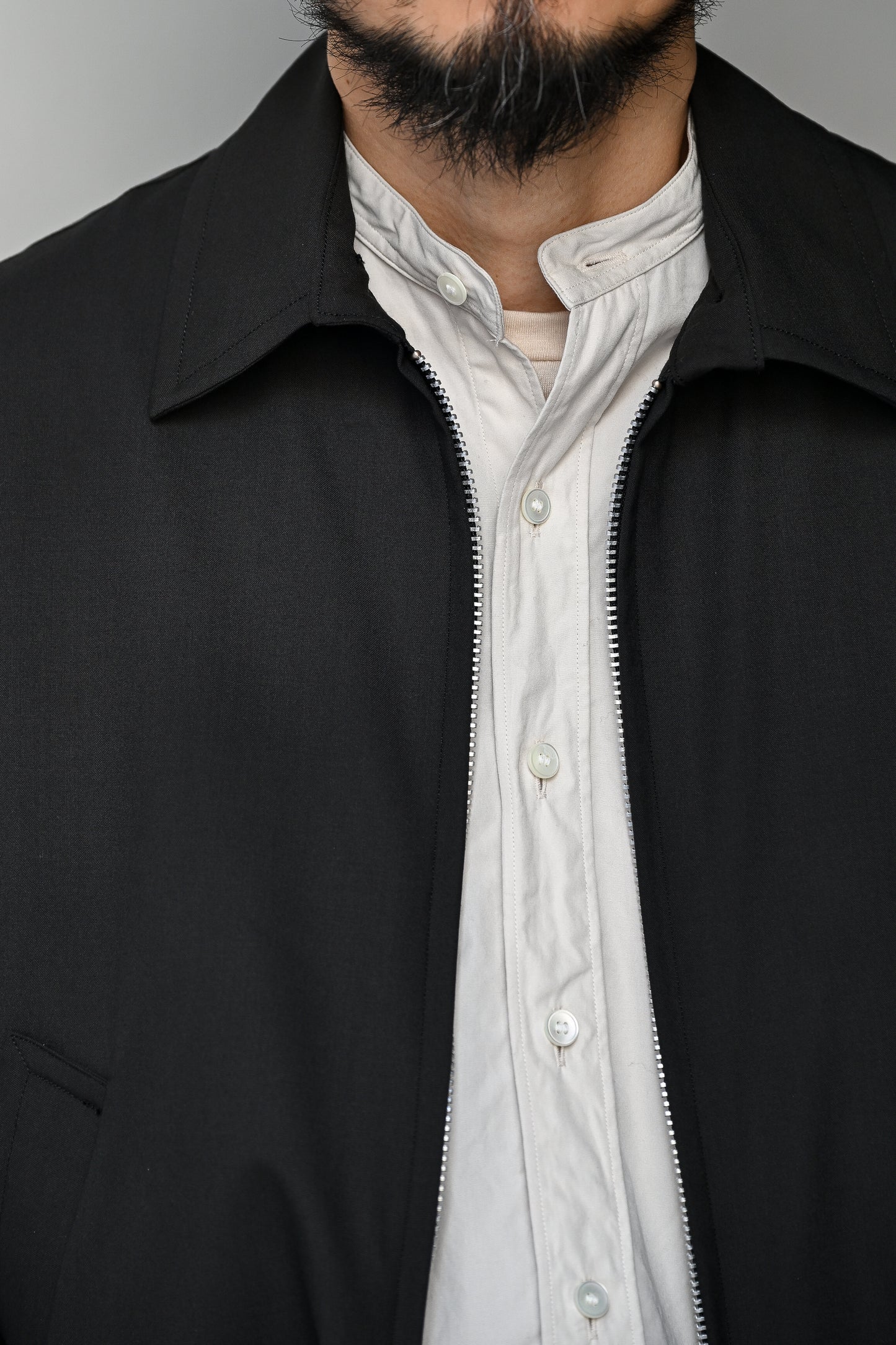 KAPTAIN SUNSHINE /  Wool Poplin Zip Blouson  -INK BLACK