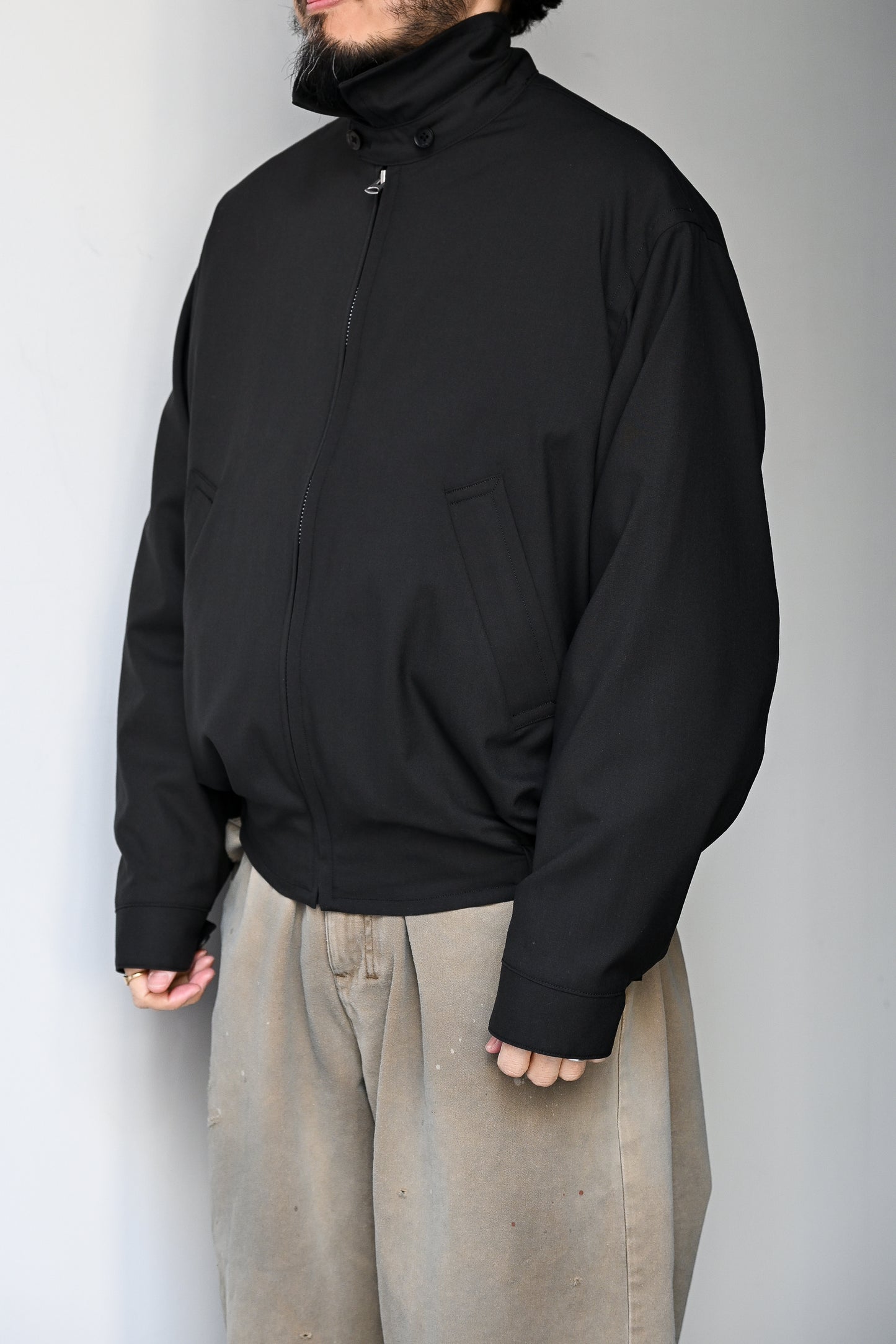 KAPTAIN SUNSHINE /  Wool Poplin Zip Blouson  -INK BLACK