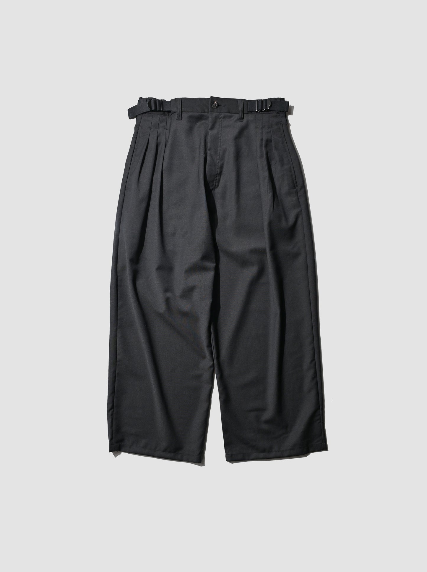 ANCELLM / BELTED WOOL SLACKS -BLACK