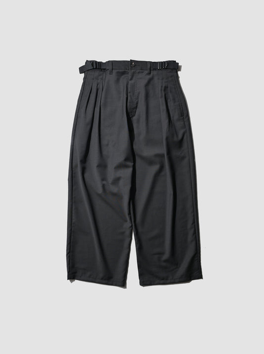 ANCELLM / BELTED WOOL SLACKS -BLACK