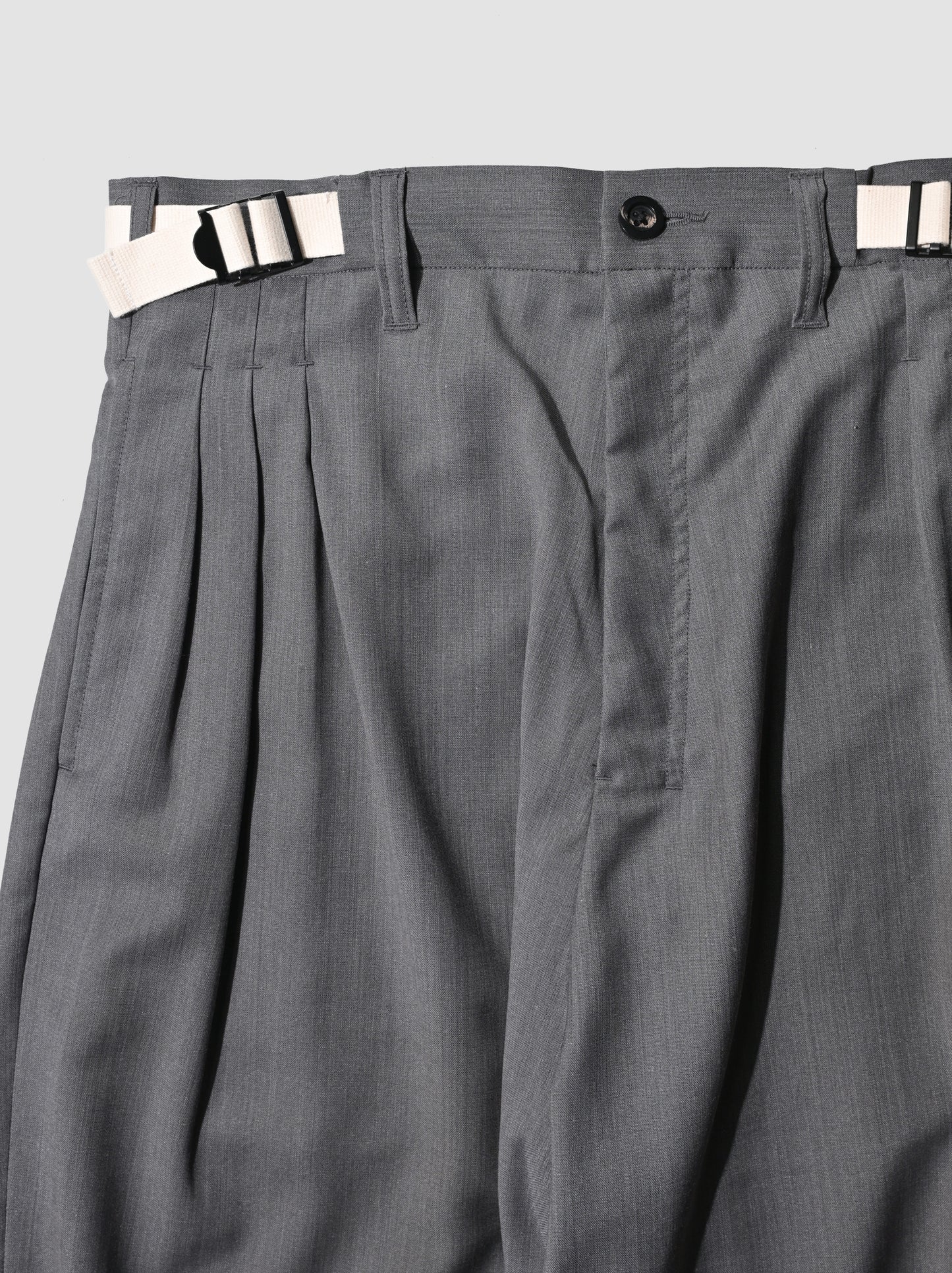 ANCELLM / BELTED WOOL SLACKS -GRAY