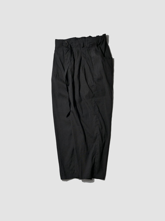ANCELLM / LINEN POPLIN BELT-LESS SLACKS -BLACK