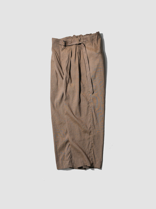 ANCELLM / LINEN POPLIN BELT-LESS SLACKS -BROWN