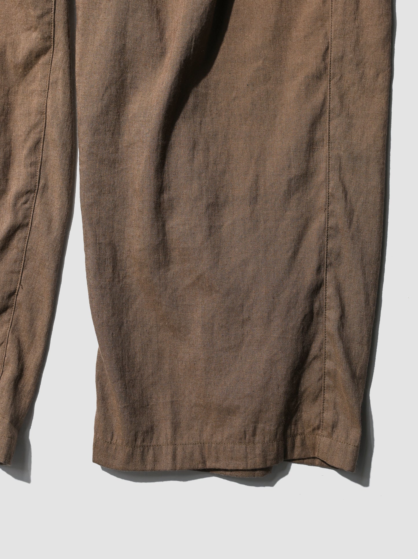 ANCELLM / LINEN POPLIN BELT-LESS SLACKS -BROWN