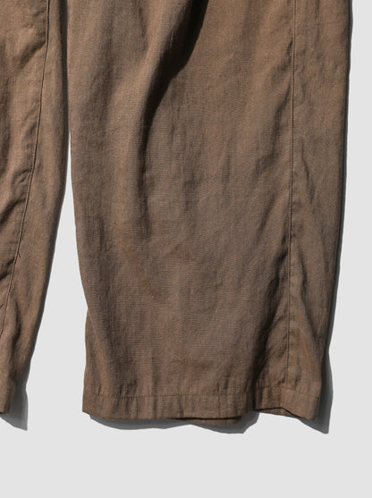 ANCELLM / LINEN POPLIN BELT-LESS SLACKS -BROWN
