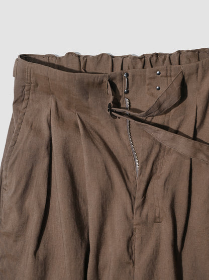 ANCELLM / LINEN POPLIN BELT-LESS SLACKS -BROWN