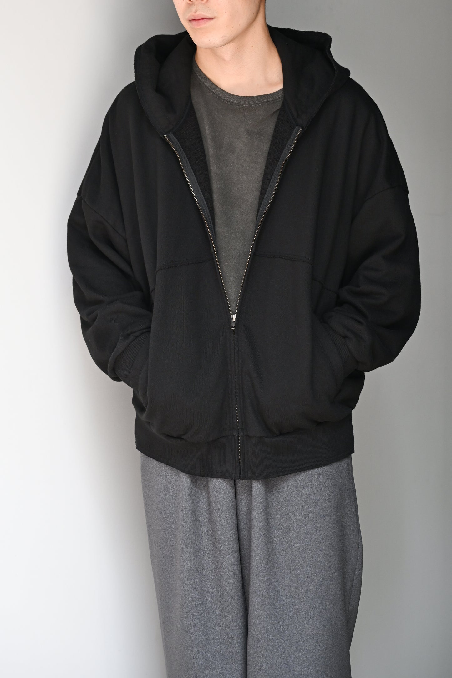 Antwort / CUT OFF ZIP HOODIE -WASHED BLACK